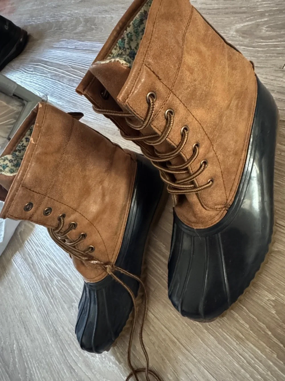 Women’s Brown Suede & Black Rubber Duck Boots
